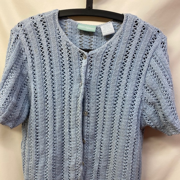220 Hickory Blue / Powder Blue short sweater / shrug with buttons Sz: M - Picture 1 of 4